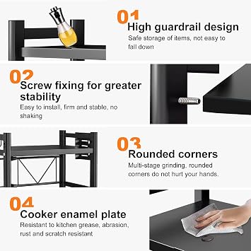 3-Tier Microwave Oven Stand | Extendable Kitchen Storage Shelf with Hooks and Knife Holder