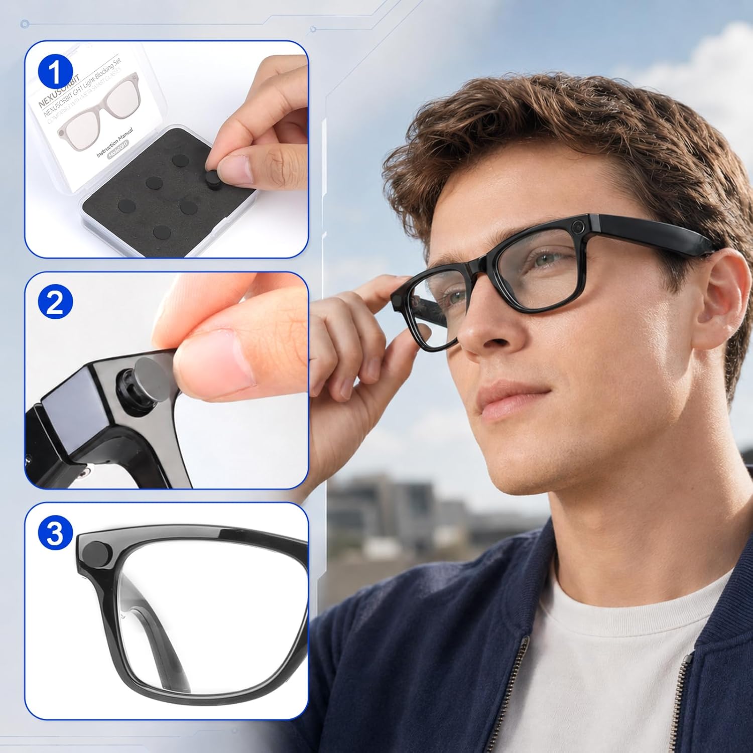6 Pcs Light Blocking Covers for Ray-Ban Meta Glasses, Embedded Design LED Light Cover Protective Accessories for Smart Glasses, Compatible with Wayfarer/Skyler/Headliner/Oakley Meta HSTN