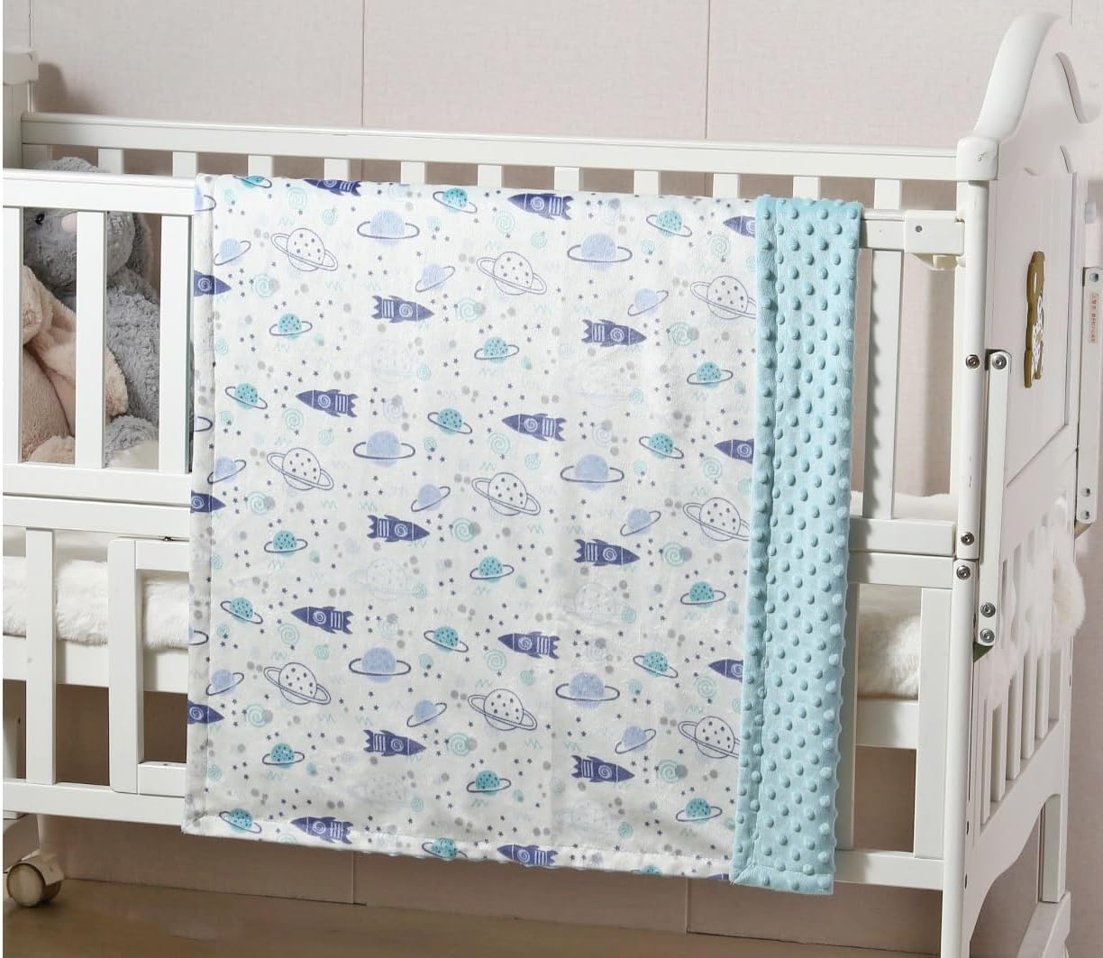 CREVENT Minky Baby Blanket for Girls Boys, Soft Plush Receiving Blanket for Newborns - 30x40 Inches (Space) - Image 4