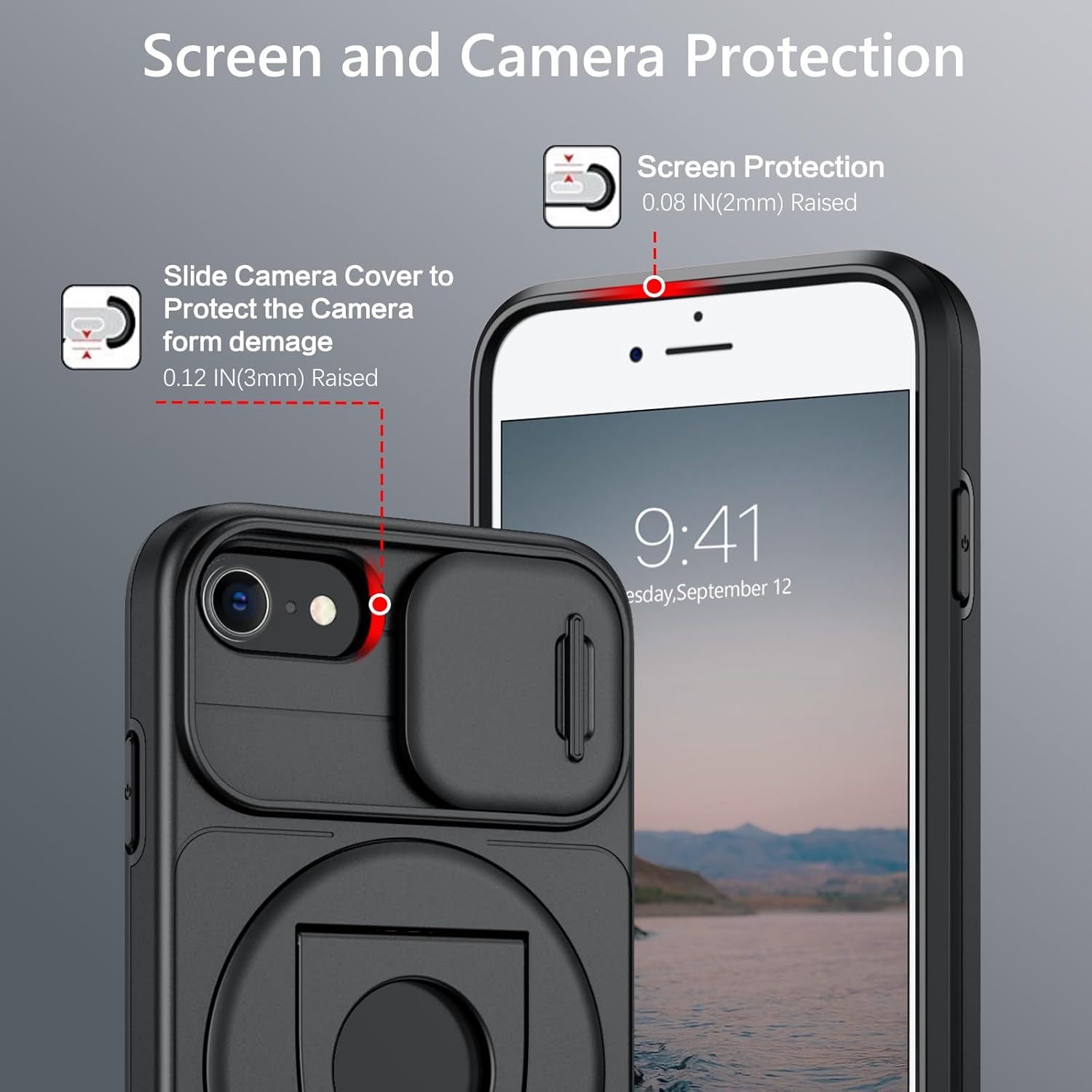 BENTOBEN for Magnetic iPhone SE Case 2022/2020, iPhone 7/8 Case [Compatible with Magsafe] Kickstand Ring Holder Translucent Design Shockproof Protective Bumper Girls Women Boys Men Magnet Cover, Black - Image 5