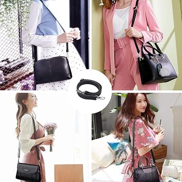 Leather Handbag Strap Replacement Adjustable Bag Straps Belt with Metal Swivel Hooks for DIY Purse and Briefcase 61 inch Black