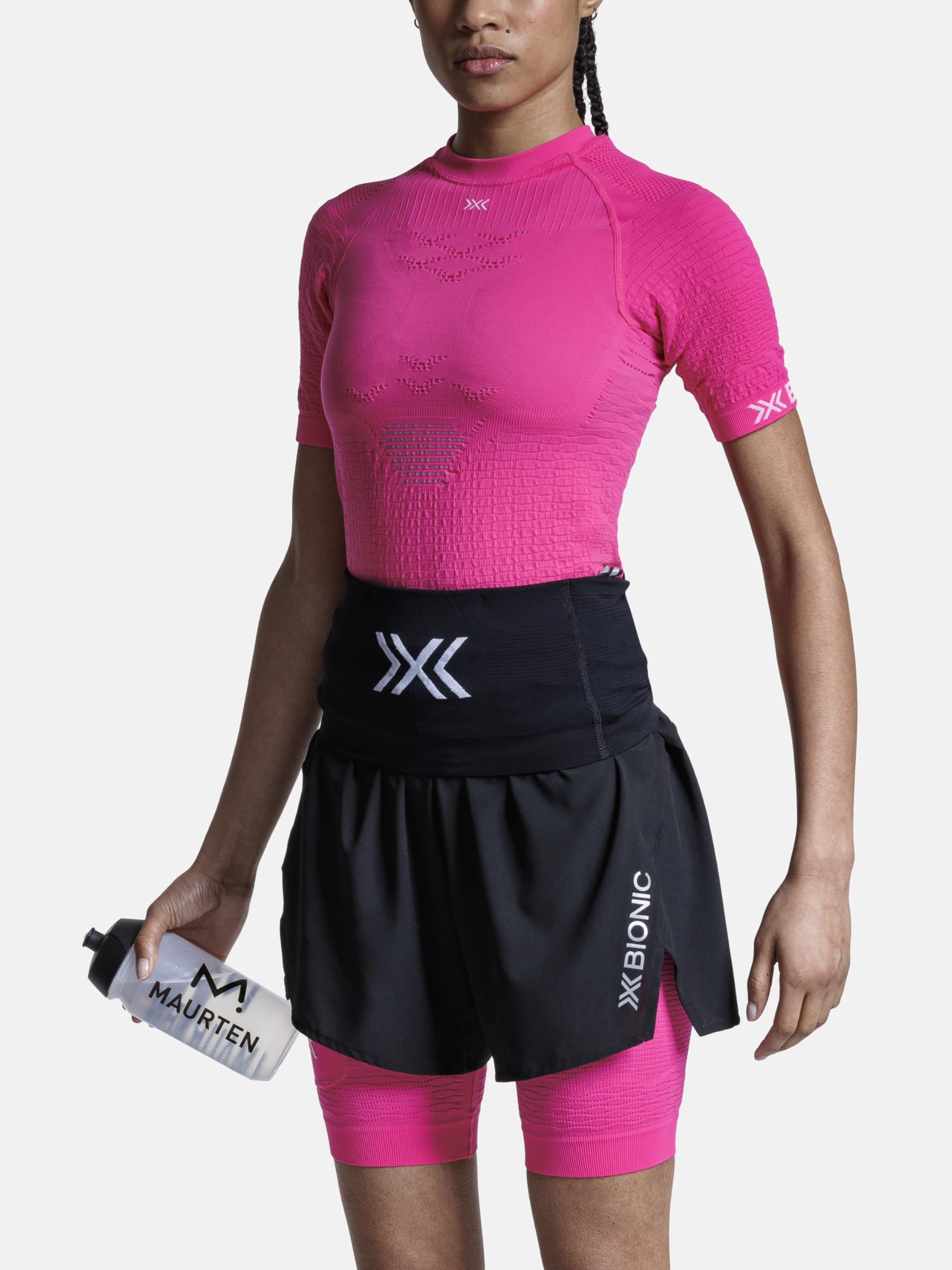 X-BIONIC Hochleistungs-Laufgürtel mit Zwei Flaschentaschen für Flüssigkeitszufuhr, geräumige und sichere Aufbewahrung, geringes Gewicht und Bequeme Passform - Schwarz/Weiß, XL