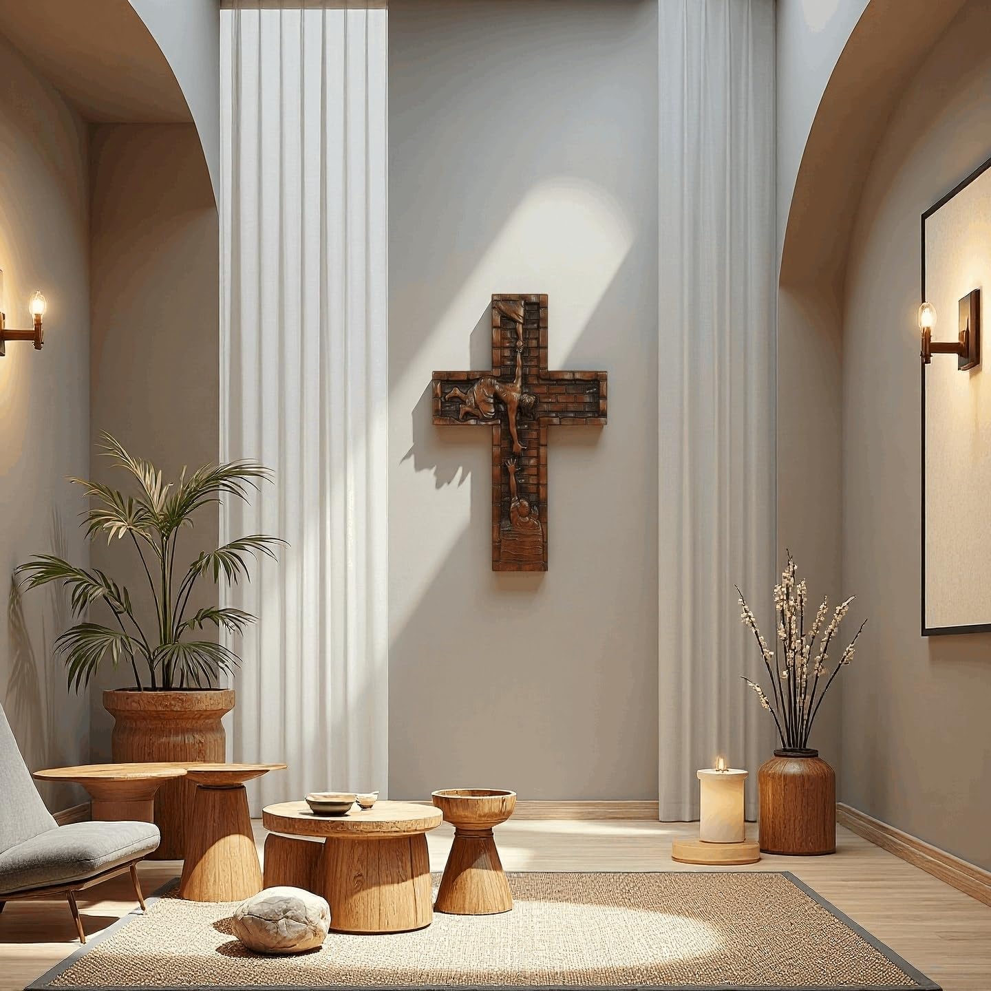 Texphw Wood Cross - Christian Hanging Wall Mantel Decor with Blessed Jesus Design Enrich Your Home Prayer Room or Church with Religious Art Gifts Ideal for Christmas Table Decor and Wall Art, 10 inch