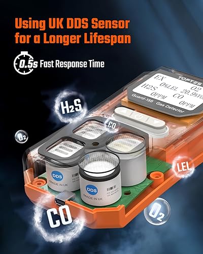 Miniatura 3 de TopTes Guard-156 - Detector de gas múltiple para H2S, CO, LEL y O2, modos de alarma triple (visual, vibración, sonido), respuesta rápida de 0.5s,