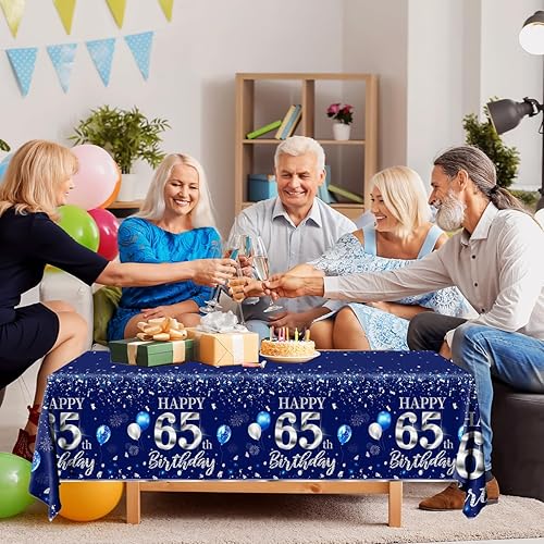 Miniatura 27 de GREHUMOR Mantel de feliz cumpleaños de 3 piezas, color azul plateado, suministros para fiesta de cumpleaños 30, funda de mesa desechable de plástico