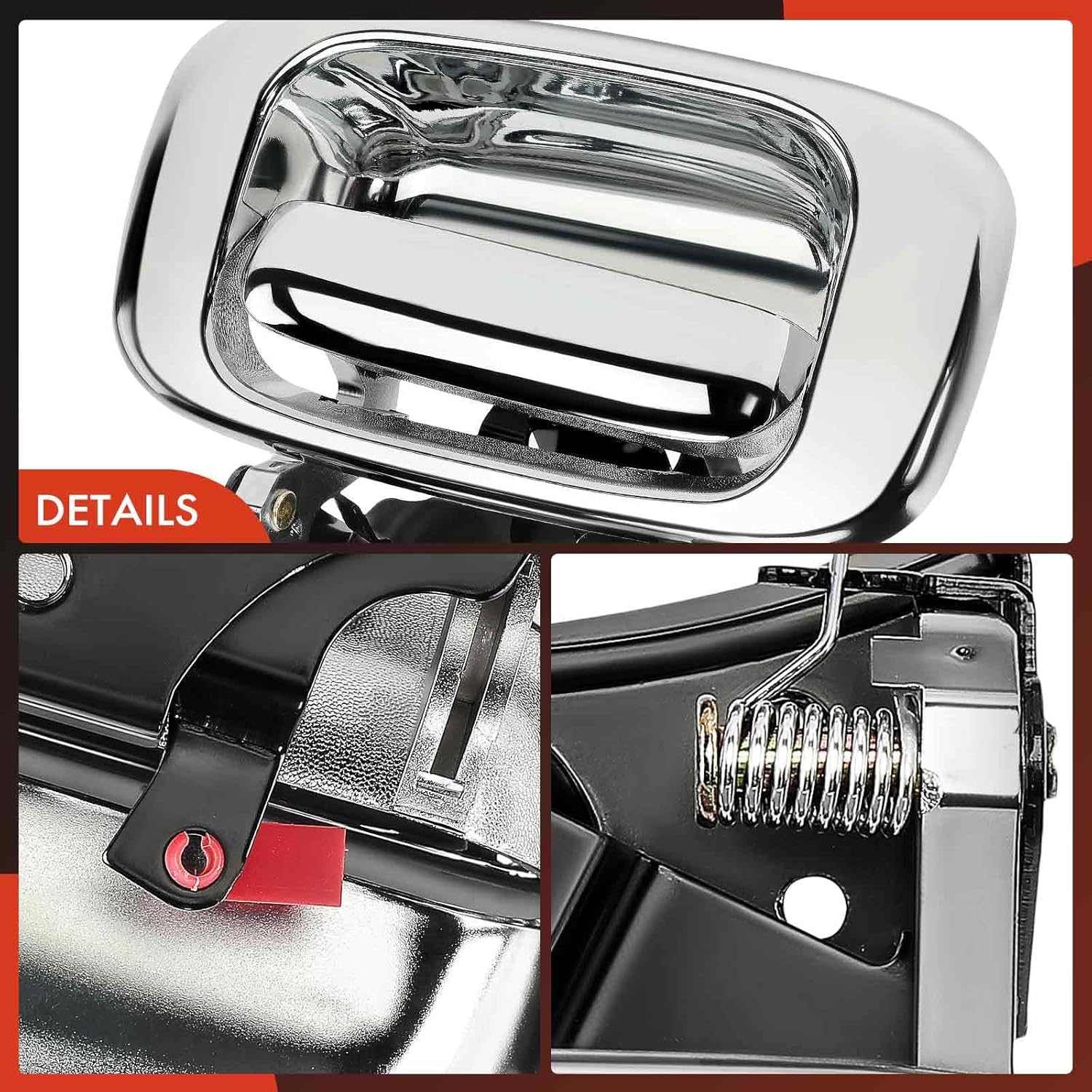 A-Premium - Tailgate Handle & Bezel Assembly - Compatible with 1999-2007 Chevy Silverado GMC Sierra 1500 2500 3500 - Chrome Finish Handle w/Rod Clips - Replace# 15997911, 15228539, 15228541, 15228540