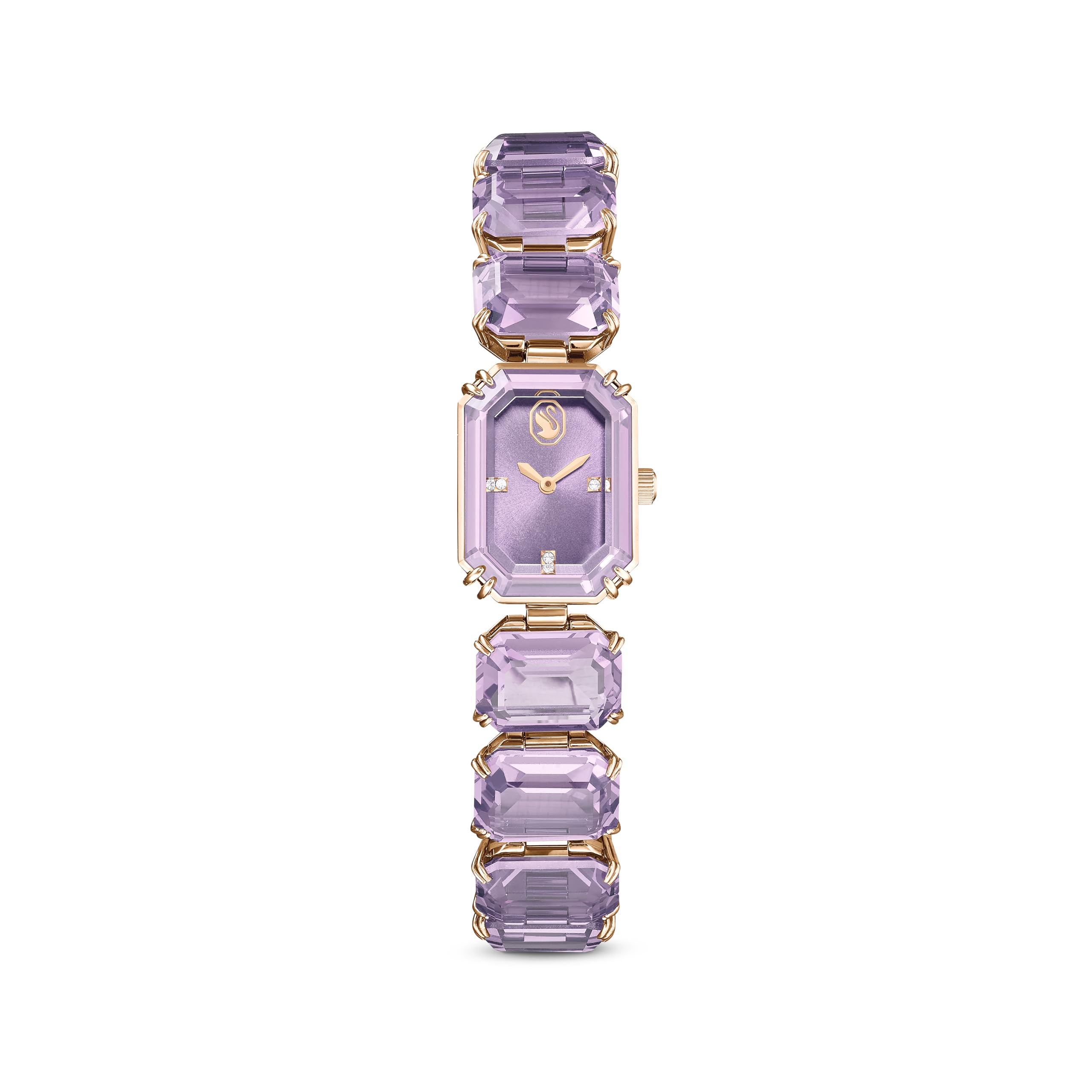 Swarovski Reloj Pulsera de Talla Octogonal, Acabado en Tono Oro Champán, Cierre Desplegable, Mecanismo en Cuarzo, Inspirado en la Colección Millenia, Morado