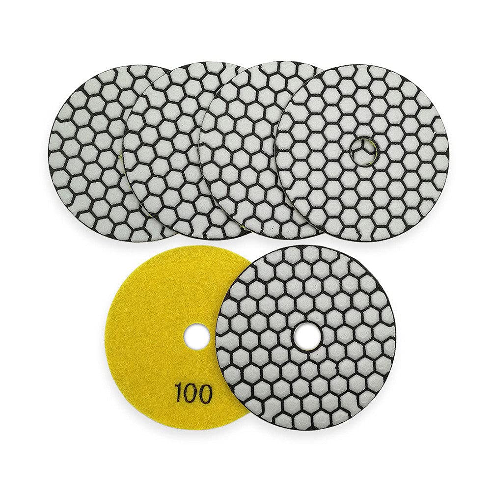 6 piezas 4 pulgadas / 100 mm grano # 100 resina de diamante Bond almohadilla de pulido en seco granito piedra de mármol disco de lijado flexible disco pulidor, A