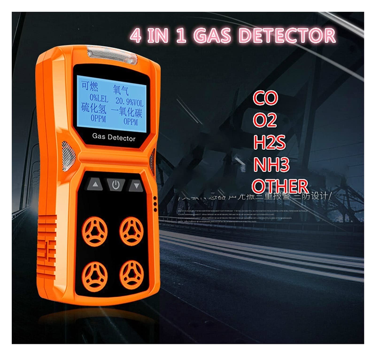 Probador de fugas del detector de gas, Monóxido de oxígeno con combustible venenoso Monóxido de carbono de hidrógeno Sulfuro de hidrógeno AMONIA Concentración probador Detector instrumento Medición rá