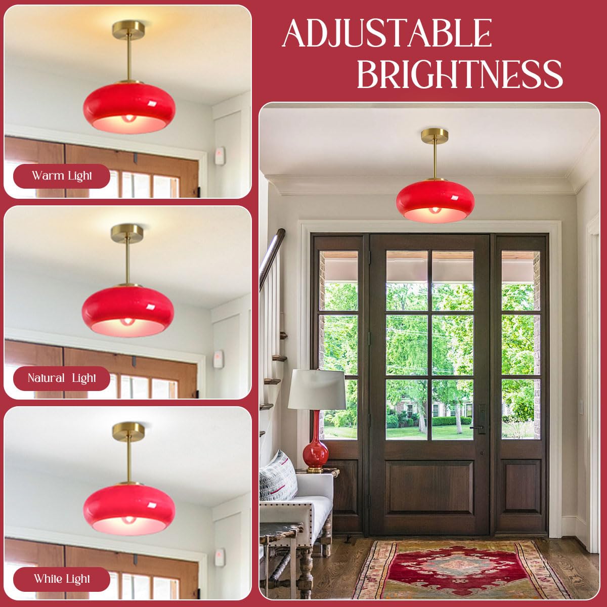 DoungRos Semi Flush Mount Ceiling Light - Gold & Orange Glass, Mid-Century Modern, 10.6" Diameter, For Bedroom, Hallway, Kitchen - View #8