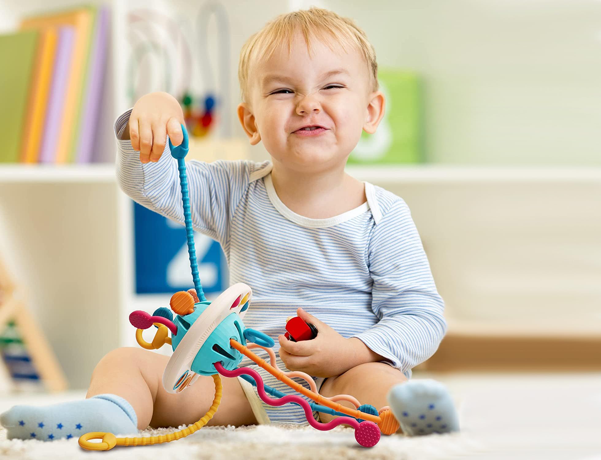 morkka Montessori Suction Cup Toy Chew Toy Bite Toy Travel Toy Fine Motor Pram Baby Toy Silicone Pull Cord Activity Toy Sensory from 6-18 Months and Toddlers - Image 2