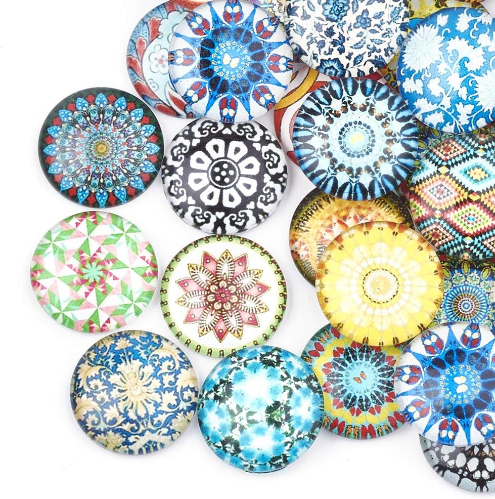 Craftdady 140pcs 18mm Assorted Mosaic Printed Flatback Half Round Glass Dome Cabochons for DIY Jewelry Handcraft Scrapbooking Making
