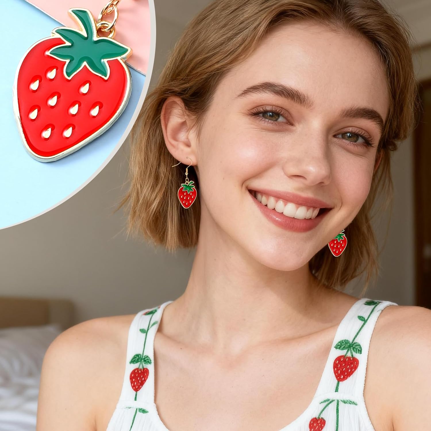 Strawberry Earrings Enamel Strawberry Dangle Drop Earring for Women Fruits Earrings - Image 7