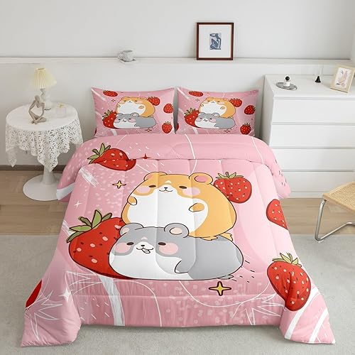 Miniatura 1 de Castle Fairy Lindo juego de edredón de conejillo de indias, tamaño matrimonial, juego de edredón de cama con 2 fundas de almohada, para niñas y