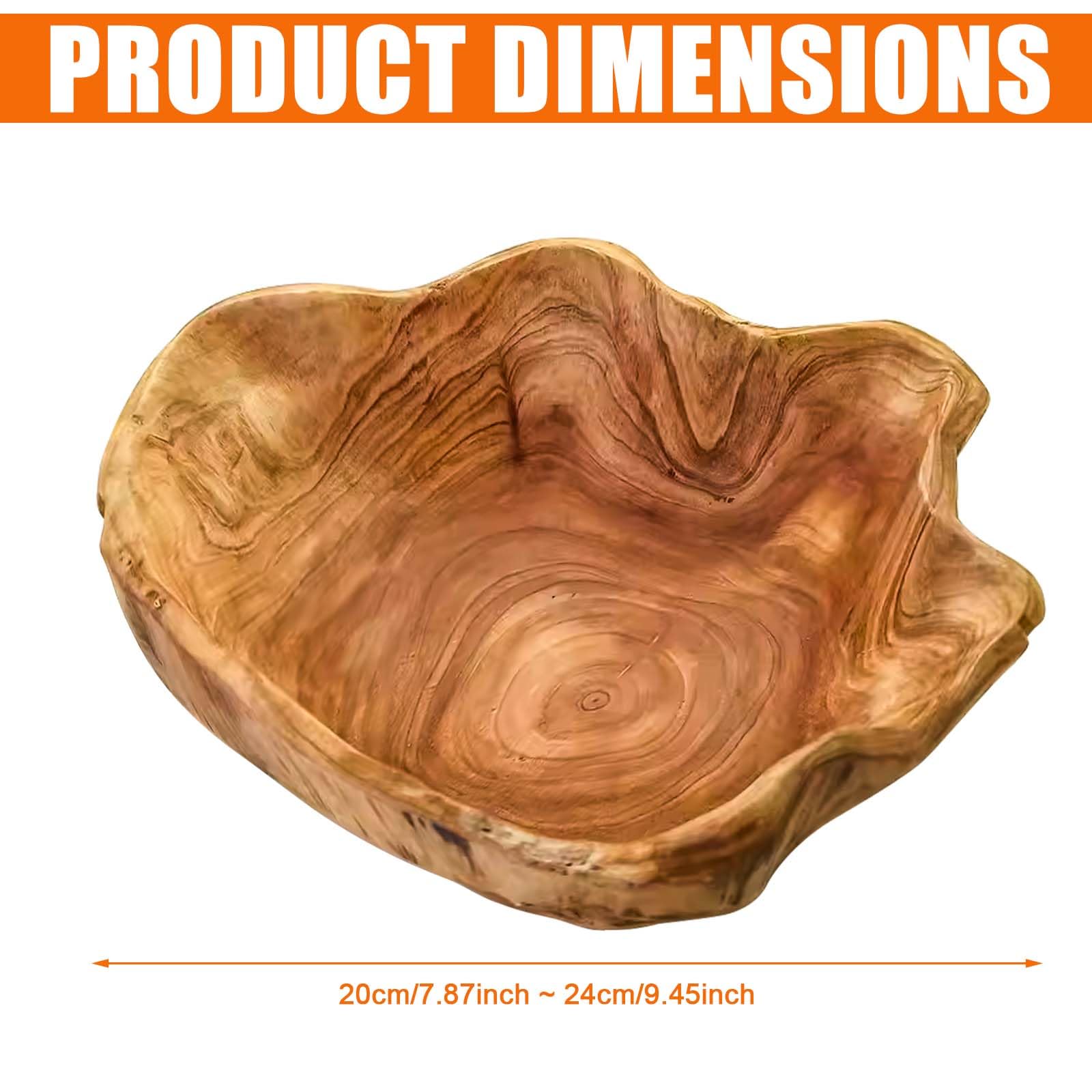 Bol à fruits en bois naturel - Saladier décoratif en bois fait à la main - Bol irrégulier pour salades, collations, fruits (20-24 cm)