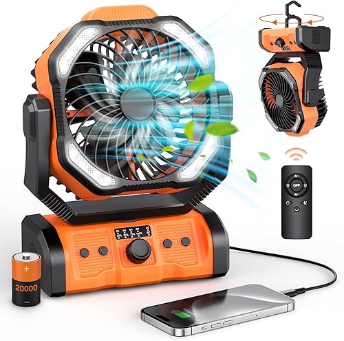 Miniatura 17 de Ventilador de Camping Portátil Recargable - 20000mAh Ventiladores de Tienda con Batería Inalámbrica con Linterna LED, Control Remoto Oscilación