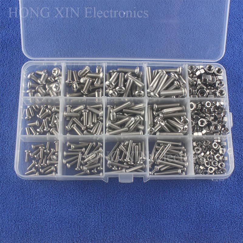 440pcs Stainless Steel Hex cross Screws M3 M4 M5 Mayitr Button Head Bolts Nuts Kit with Plastic Box