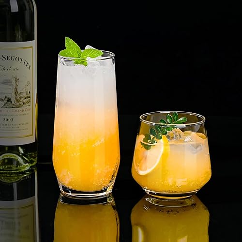 Miniatura 7 de Juego de 8 vasos de cristal transparente de 13 onzas y 18 onzas, vasos de cristal, vasos de agua Highball, copas de vino cortas sin tallo, para