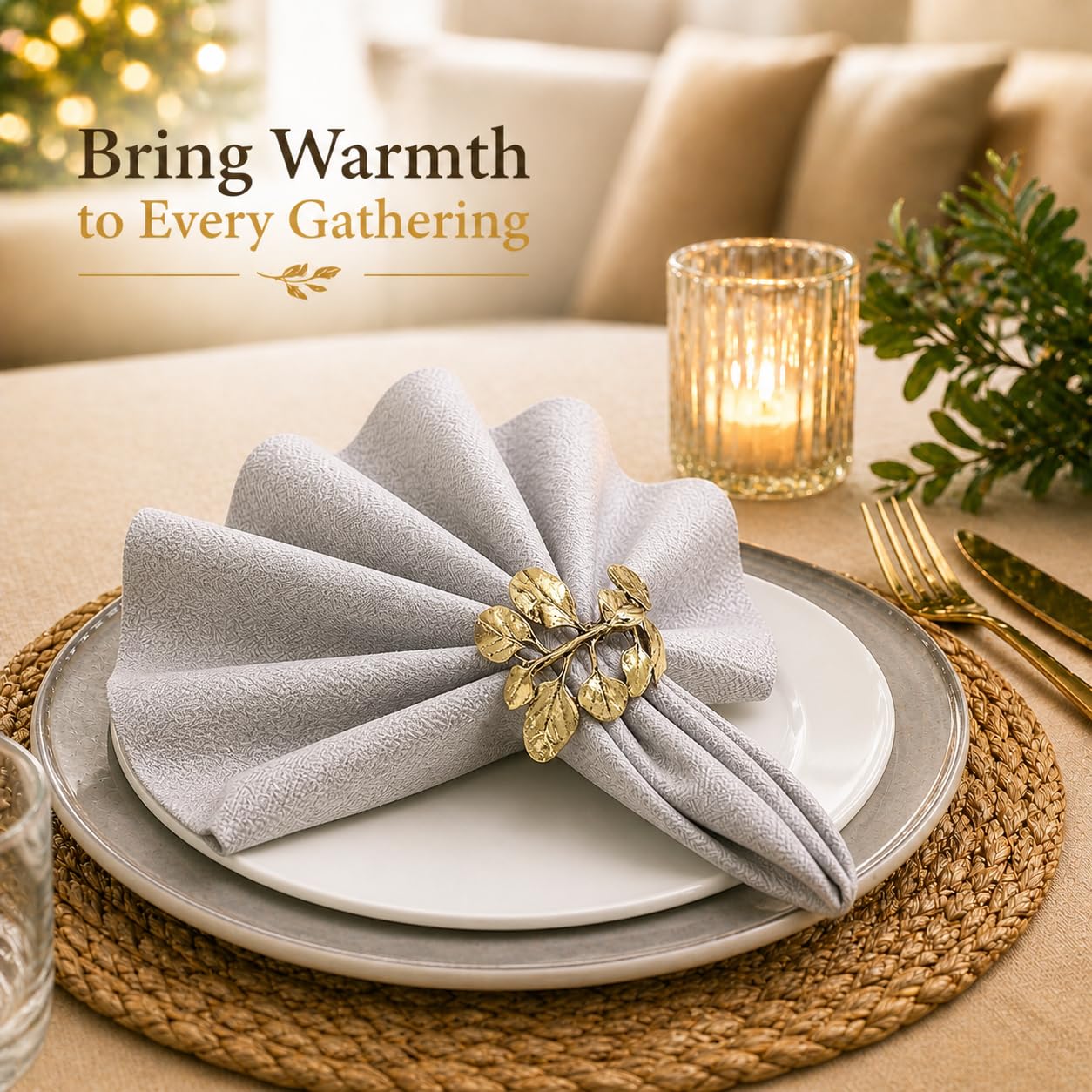 Kräuter-Serviettenringe – Vintage-Blatt-Serviettenring Set von 8 Stück für jeden Anlass – ideal für Thanksgiving, Weihnachten, Hochzeit, Herbst, Party, Feiern