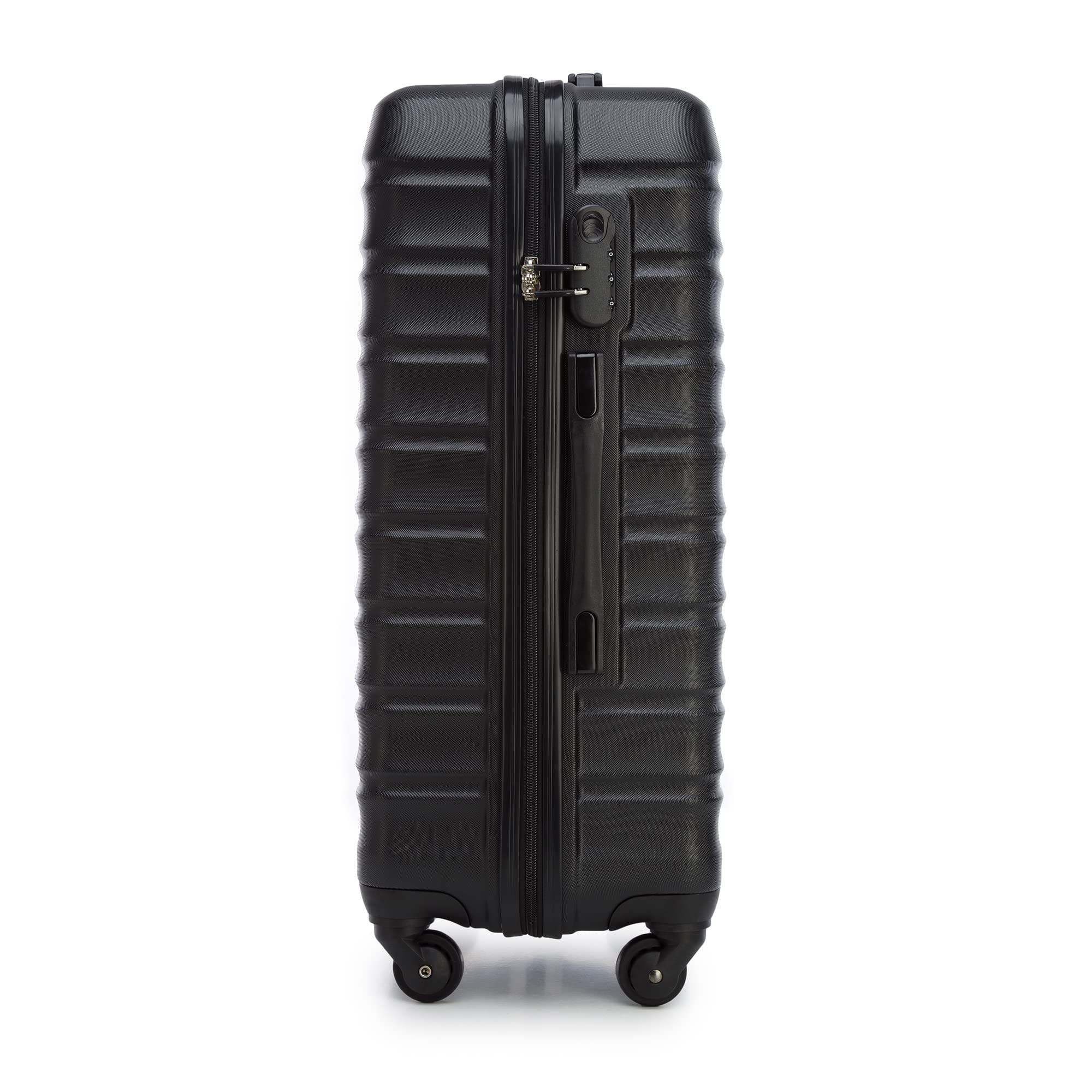 WITTCHEN Valigia da viaggio Bagaglio a mano Valigia da cabina Valigia rigida in ABS con 4 ruote girevoli Serratura a combinazione Maniglia telescopica GROOVE Line Set di 3 valigie Nero