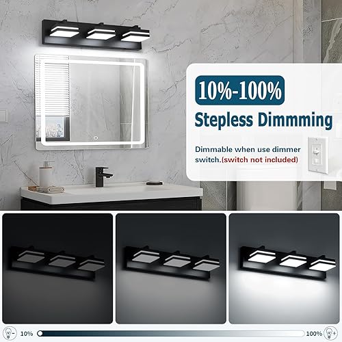 Miniatura 3 de Joossnwell Luces negras de tocador para baño, regulables, 5CCT (3 luces, 19.69 pulgadas), modernas lámparas de baño sobre espejo LED para tocador de