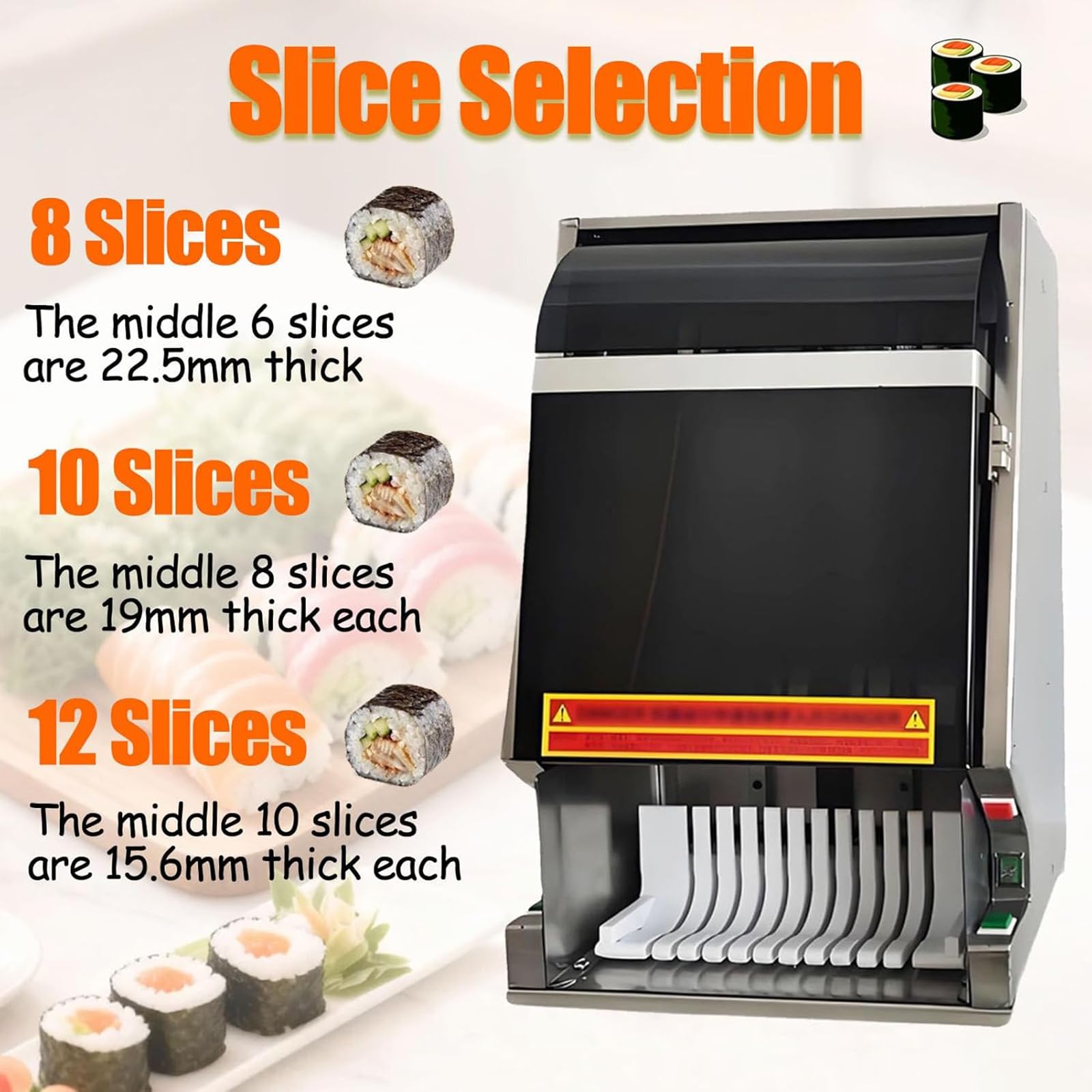 Cortador automático de rollos de sushi, máquina cortadora de sushi multifuncional para rebanadas rápidas y uniformes, corta sin esfuerzo 8/10/12 piezas, ideal para restaurante y snack bar