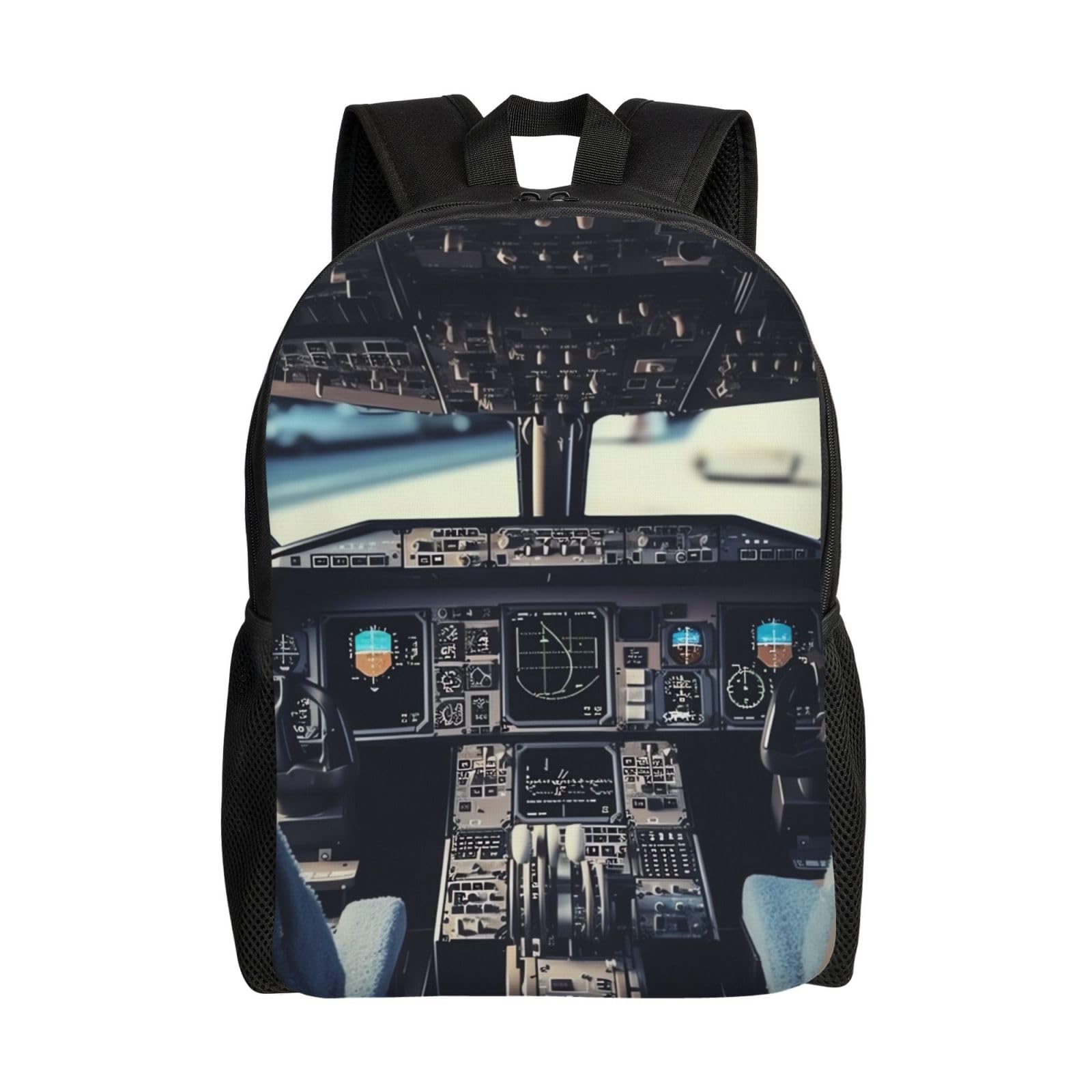 AdaNti Airplane Cockpit print Backpacks Waterproof Light Daypack Casual Shoulder Bag For Work Traveling Camping