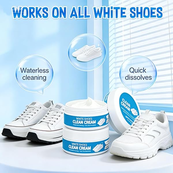 White Shoes Solid Clean Cream, 160g Multipurpose White Shoes Clean Cream with Built-In Sponge, No Wash Cleaning Paste for Leather Sneakers Soles & Car Interiors Removes Dirt - 2