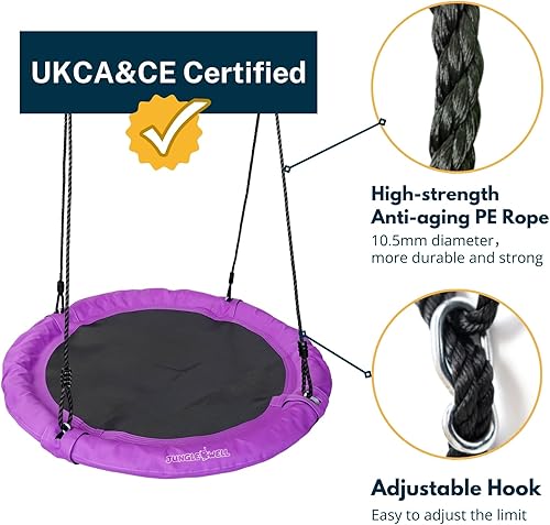 Miniatura 6 de Columpio de platillo – Asiento de columpio de árbol de 40 pulgadas con tela Oxford impermeable 900D para niños y adultos | Capacidad de peso de 700