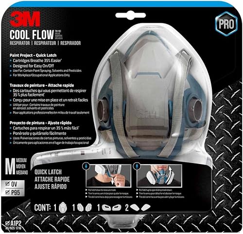3M Proyecto de pintura P95OV Respirador reutilizable de cierre rápido 6502QL, tamaño mediano, cartucho de vapor orgánico aprobado por NIOSH y