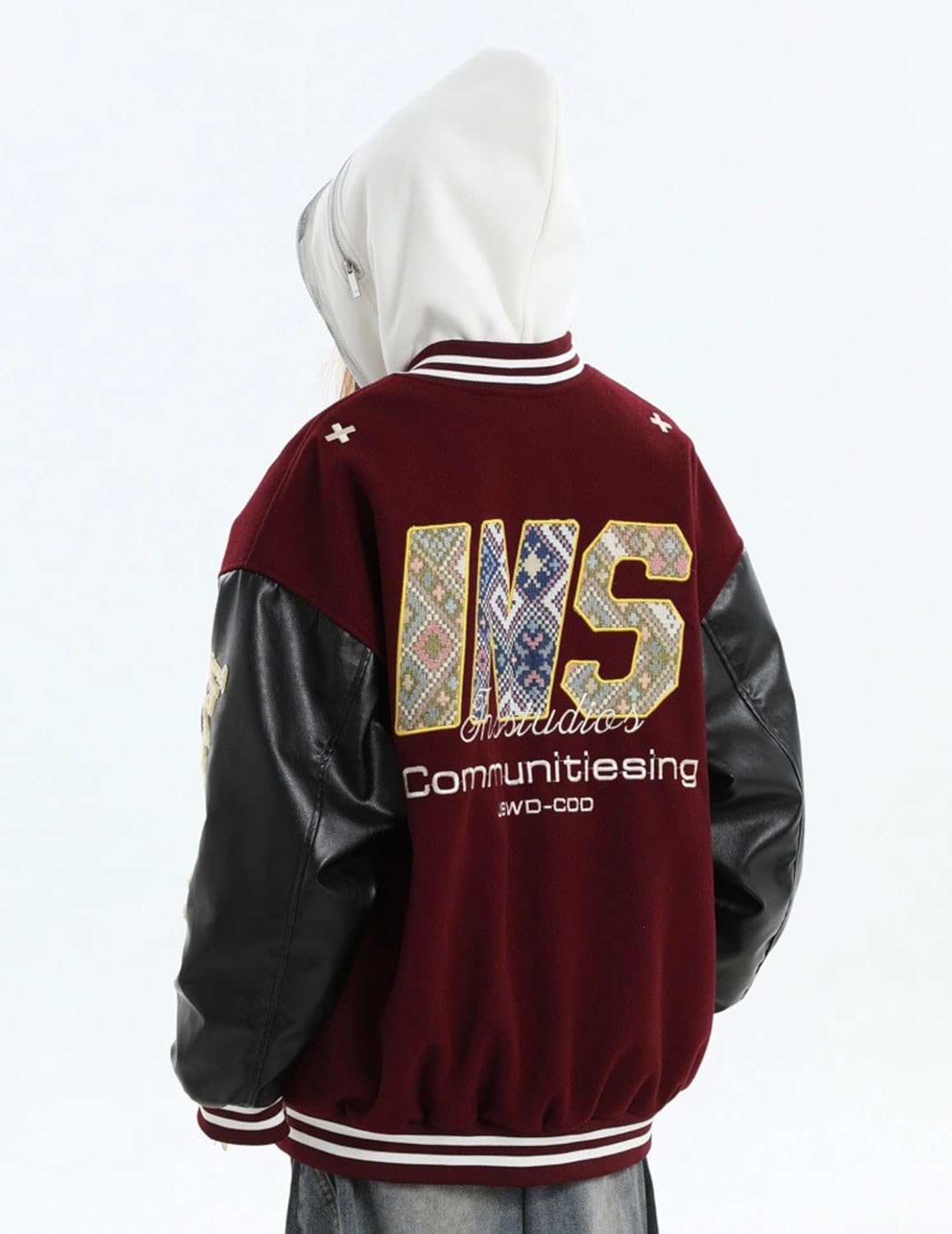 Vamtac Mens Varsity Jackets Vintage Baseball Letterman Jacket Button Down Letter Streetwear Color Block Bomber Y2k Tops - Image 3