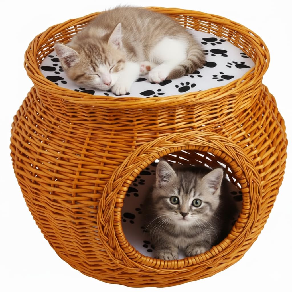 Amazon | life_mart 猫ちぐら 2段 【 天然素材 柳編み クッション付き