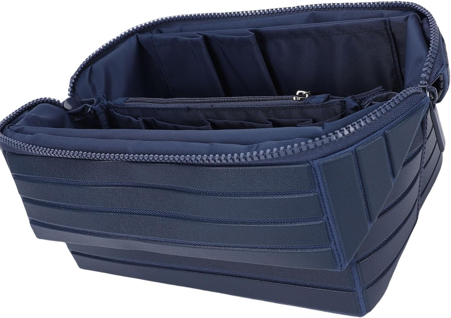 HURRISE Fold Down Makeup Bag, Large Capacity Travel Cosmetic Case with Zippered Compartments for Makeup Skincare Toiletries, Portable Organizer for Women (Brown)