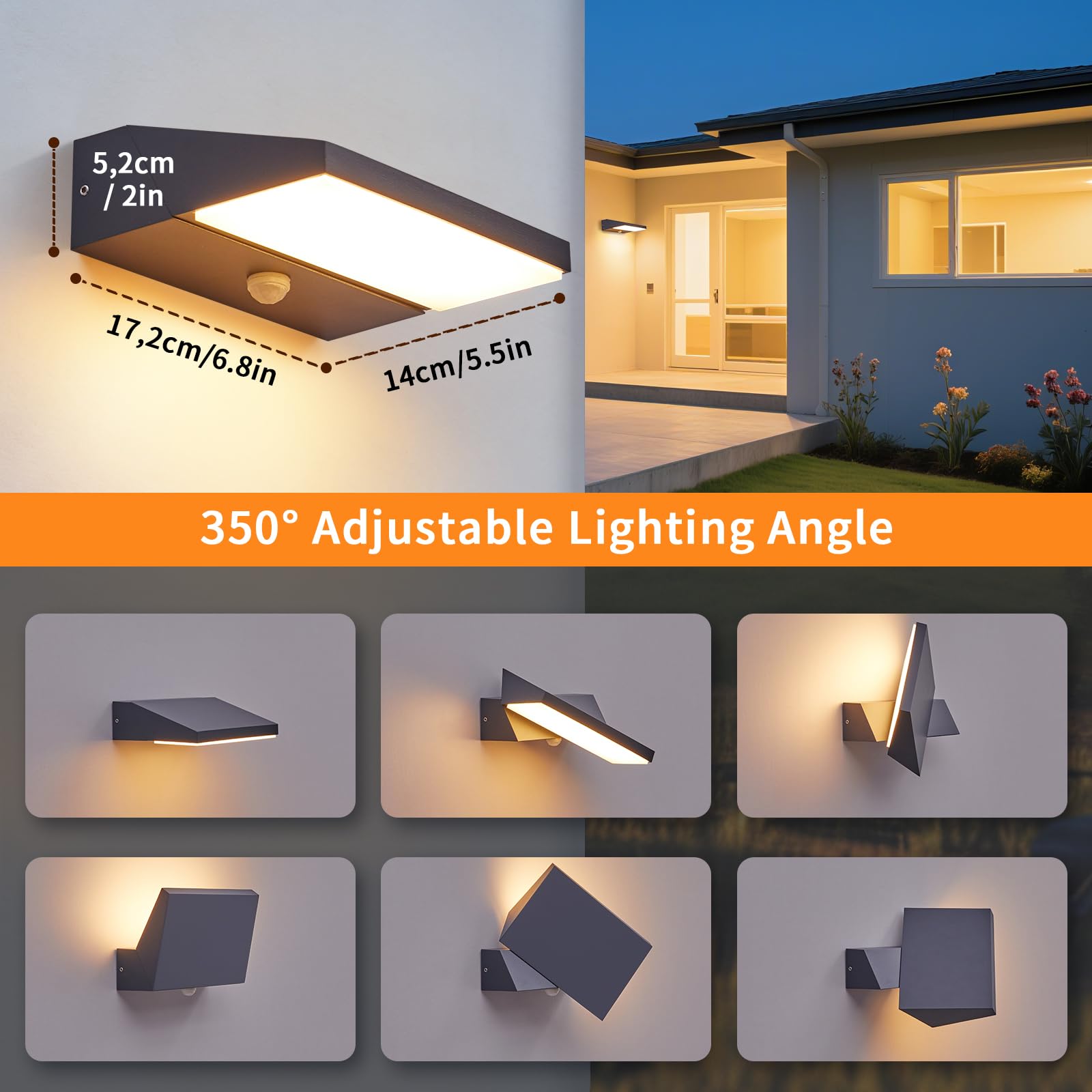 Außenleuchte Außenlampe mit Bewegungsmelder Anthrazit, LED Ausenbeleutung Hauswand Aussenlampe Wand Aussenleuchte IP65 Lampe Wandleuchte Wandlampe aussen außen, Außenbeleuchtung Terrasse