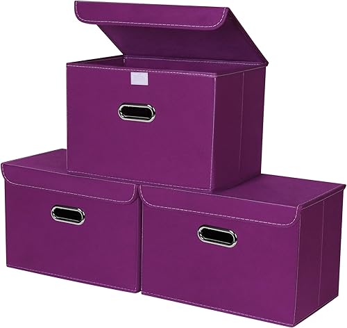 Vista 64 de STOREONE Contenedores de almacenamiento de tela, contenedor organizador plegable con tapas y asas de metal, para el hogar, dormitorio, armario, 3