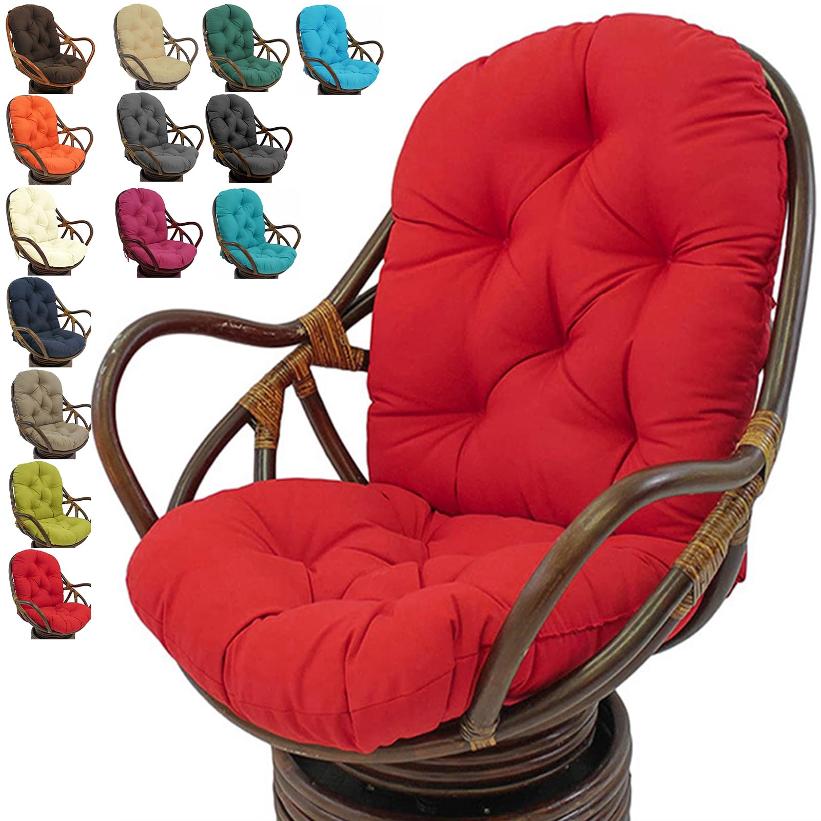 SHENJIA Outdoor Swivel Rocker Cushion, Waterproof Improved Comfy Hammocks Papasan Chair Cushion,120 * 60cm Rocking Chair Cushion+ Tufted High Back, for Rattan Swing Wicker Rattan Egg Chair(Color:Red)