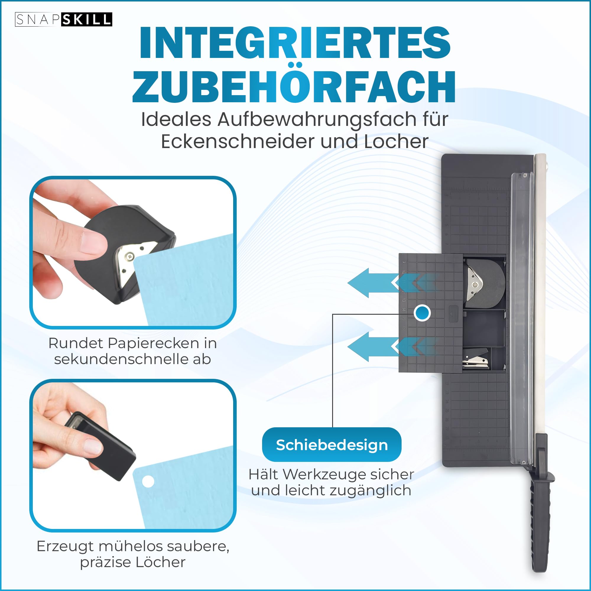Papierschneider A4 Kompakt 34 cm | Für bis zu 8 Blätter A4-B7 (80g/m²) | Präzise Schneidemaschiene für Papier- & Bastelarbeiten | Ideal für Büro, Schule, Fotografie & Scrapbooking