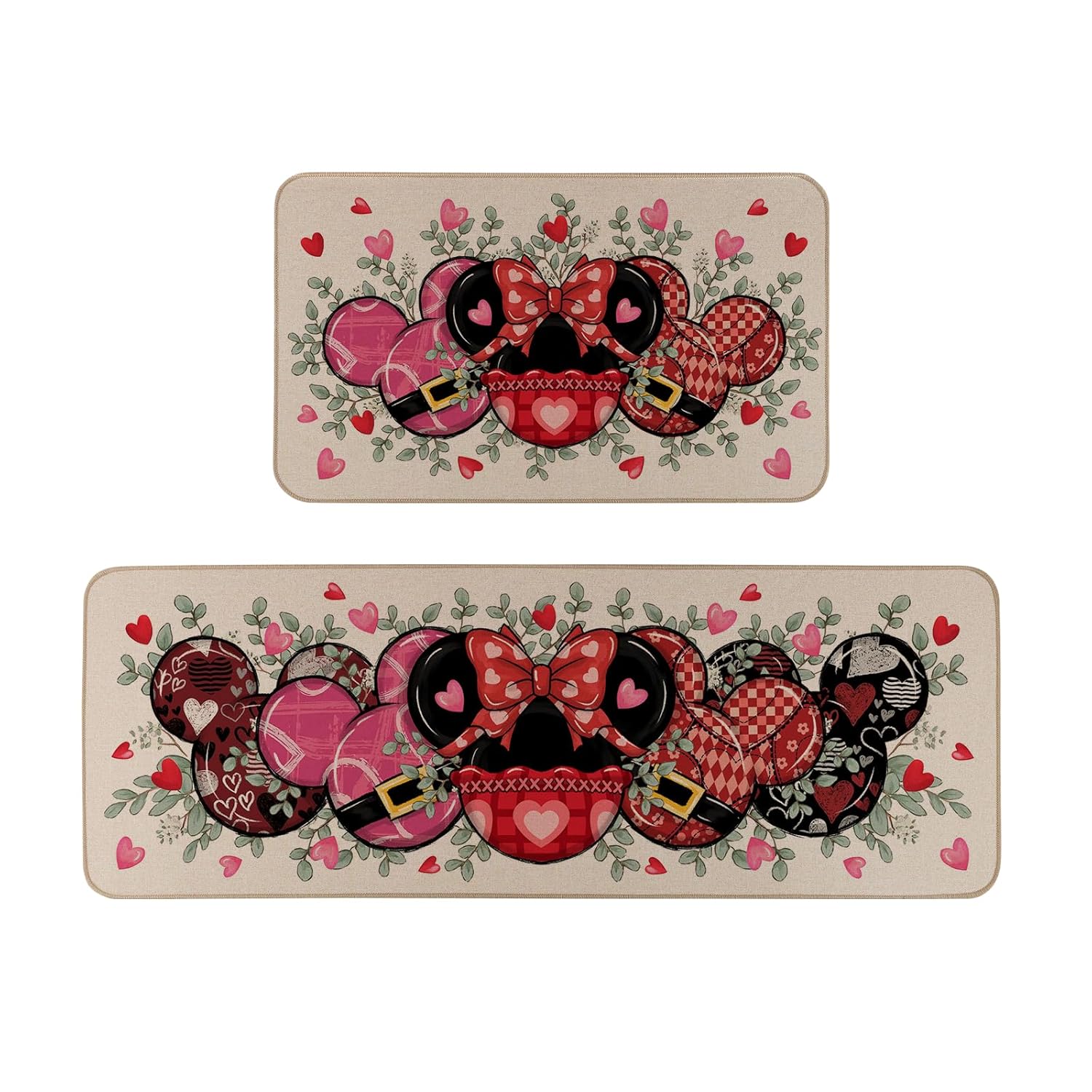 Valentines Kitchen Rugs Set of 2 Valentines Day Home Decor Low-Profile Kitchen Mats for Floor - 17x29 and