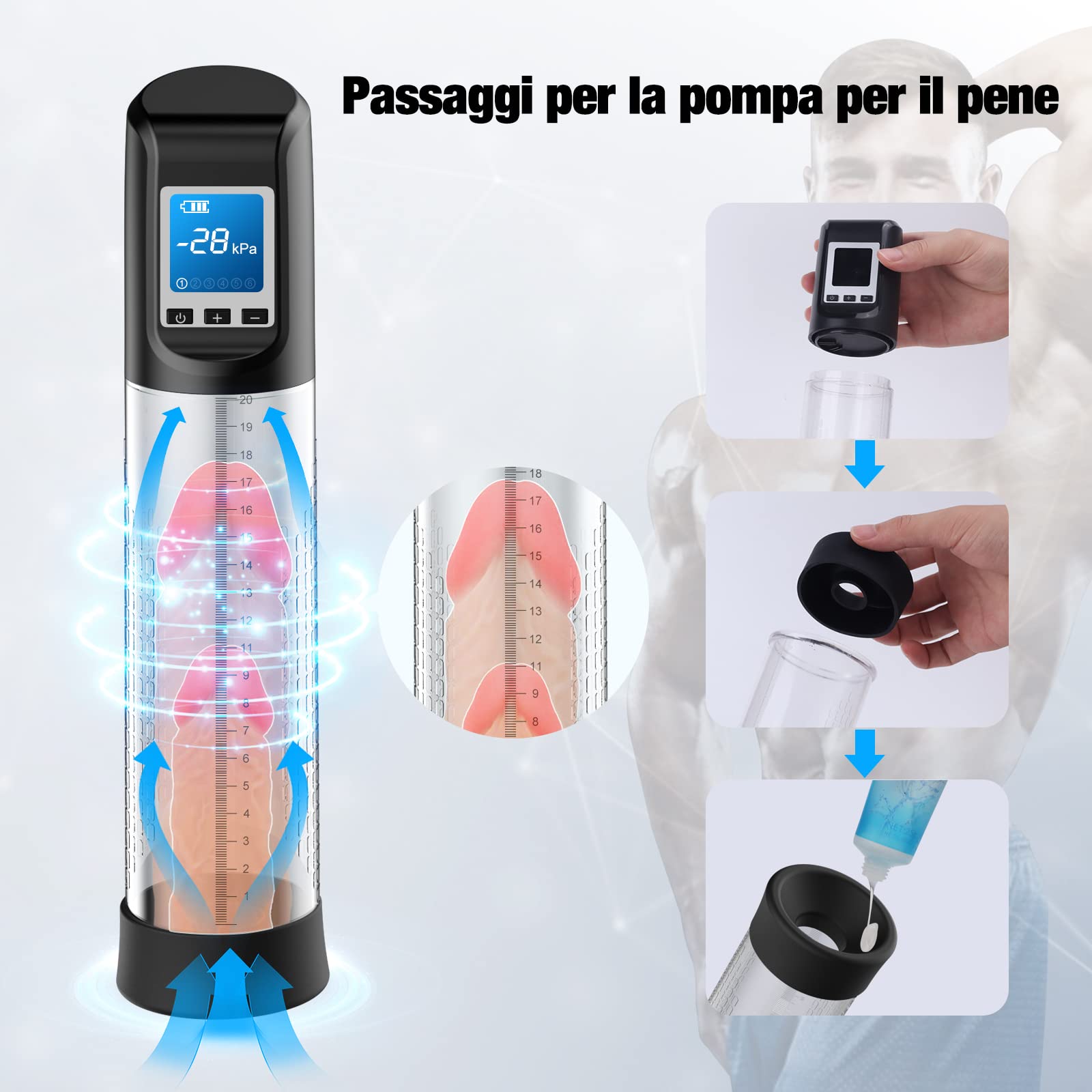 2 IN 1 Pompa per Pene Ingrandimento-Pene Pompe Elettriche con 6 Potenze di Aspirazione e 9 Intensità di Vibrazione - Automatica Maschile funziona Anche Come Masturbatore Realistico