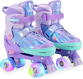 Patins infantis ajustáveis para meninas e meninos com rodas iluminadas – patins para crianças de 6 a 12 anos, crianças de 3 a 5 anos, jovens e mulheres iniciantes em ambientes internos e