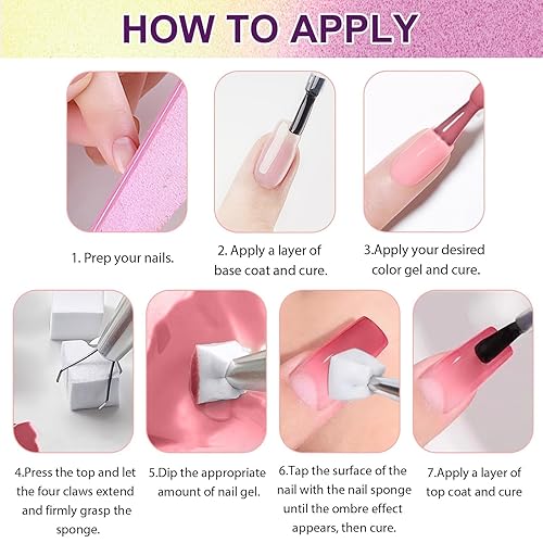 Miniatura 6 de Juego de gel de pintura degradada, 9 colores, esmalte de uñas de gel ombré, rojo, marrón, azul claro, rosa, esponja para uñas de pigmento, Pat Aura,