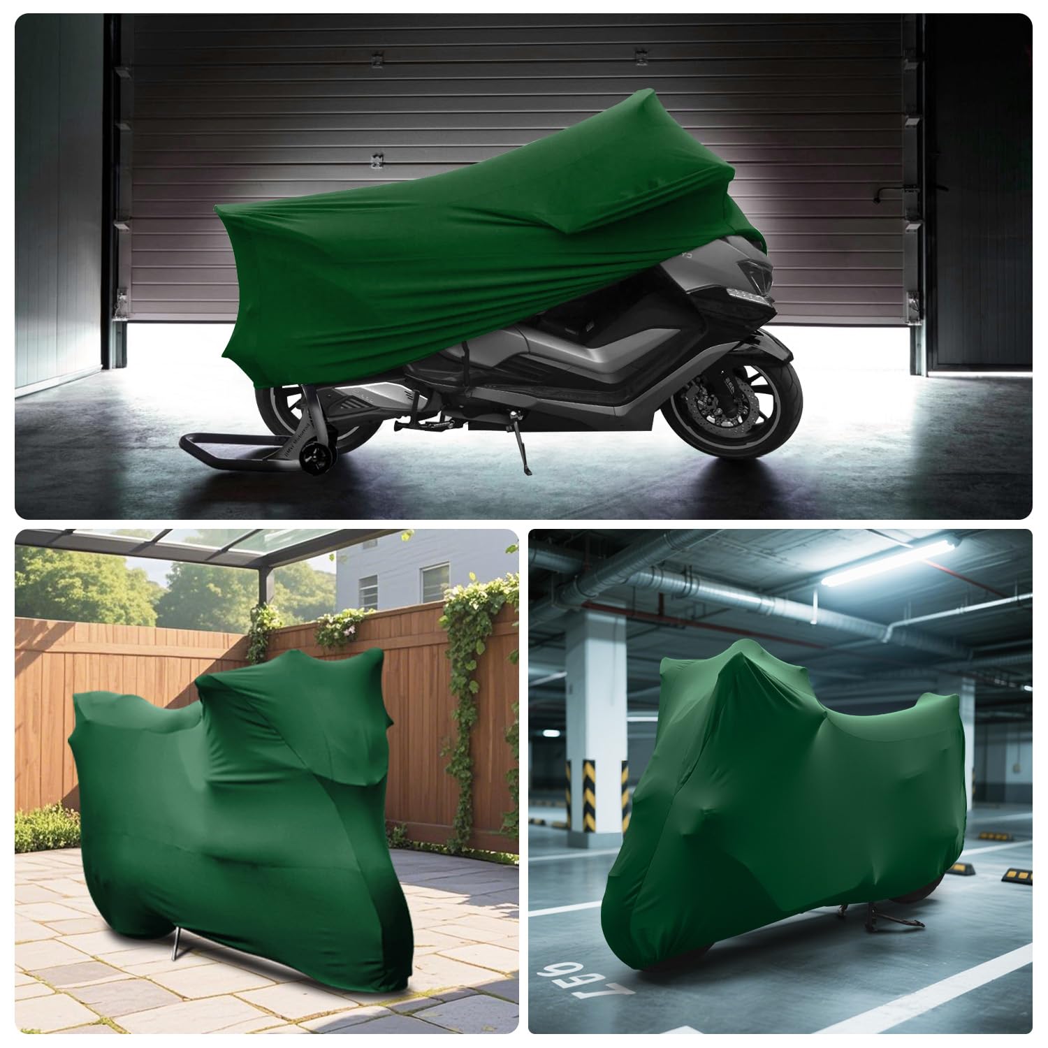 WinPower Funda Moto Interior 265 x 105 x 125 CM Cubre Moto Scooter Bicicleta Transpirable Elástico Antipolvo Antiarañazos Cubierta Protectora con Bolsa de Almacenaje para Garage Salón, 1 Pieza