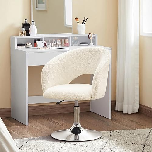 Miniatura 8 de Furnimart Silla de tocador de terciopelo, silla decorativa de altura ajustable con marco cromado, silla giratoria redonda de maquillaje para sala de