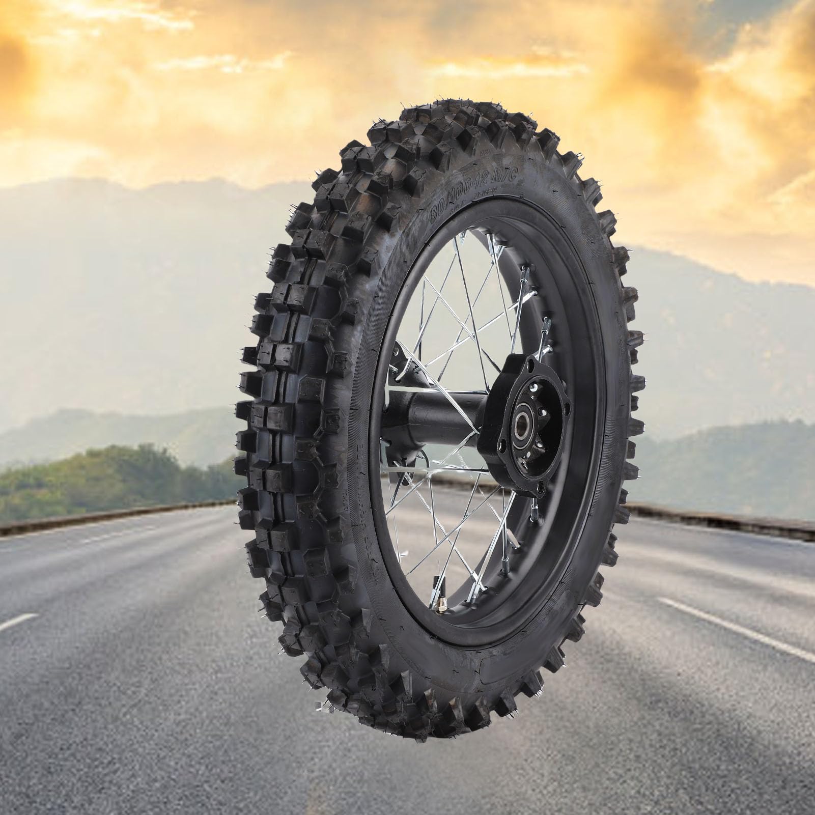 aqxreight 12-calowy zespół Opony na felgę Tylnego Koła, Opona Wymienna 80/100 12 z łożyskiem 15 Mm, do Apollo SSR XR CRF Dirt Pitbike Kayo TSD 110 TD 125