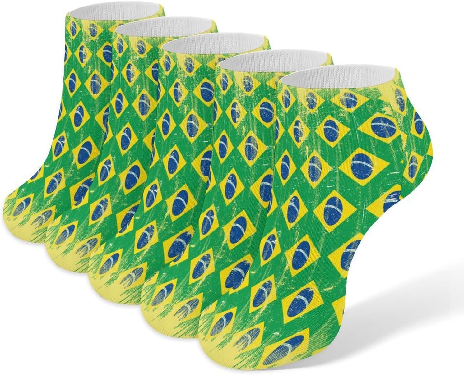 Brazilian Flag 5 Pairs Low Cut Ankle Socks Casual Liner Sock No Show Invisible Socks for Men Women