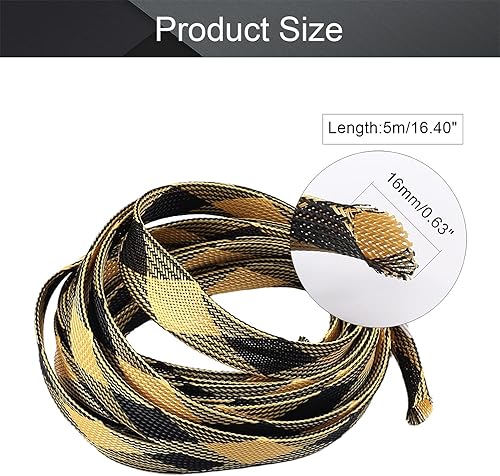 Miniatura 2 de Othmro Fundas de cable trenzadas flexibles de PET de 16.4 pies de longitud, 0.62 pulgadas de ancho, fundas de malla de alambre flexibles para TV,