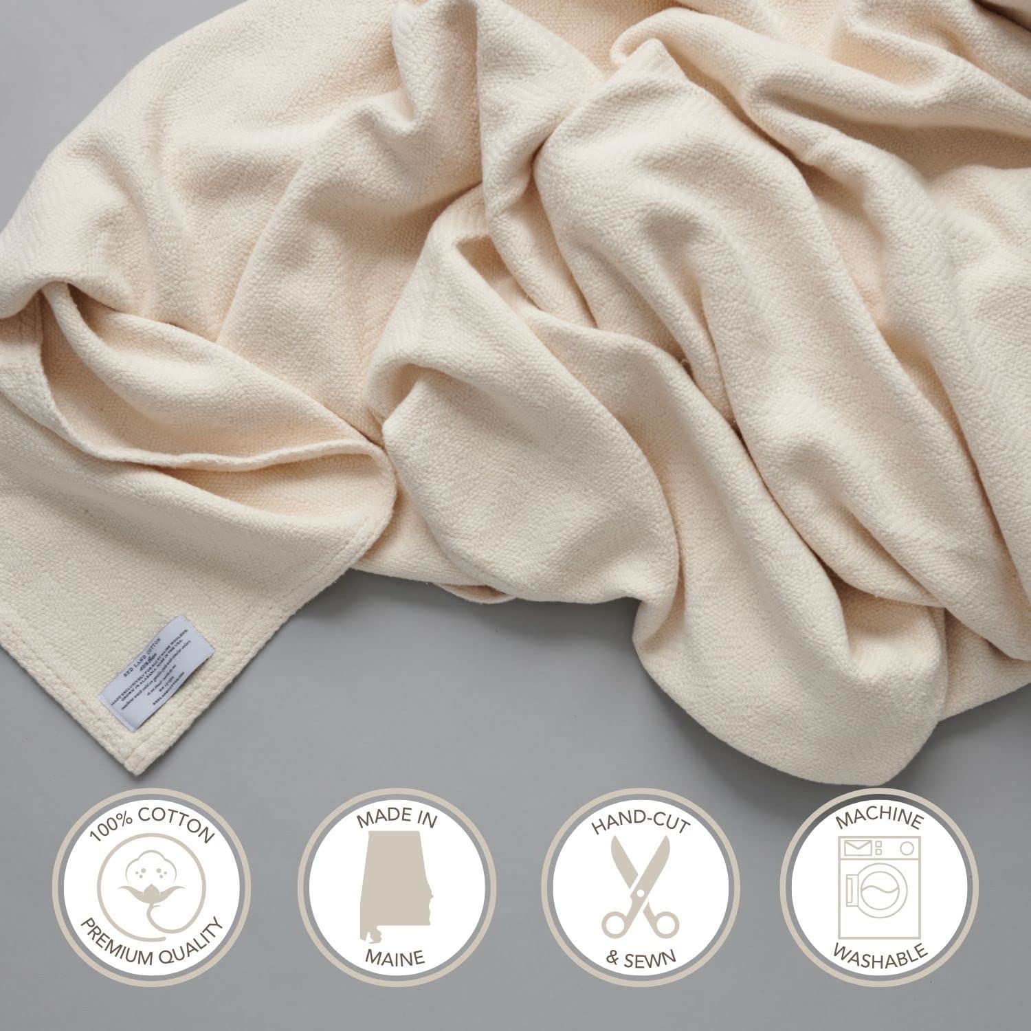Red Land Cotton Blanket | American Grown and Made 100% Cotton | Soft Breathable Bed Blanket | Lightweight & Cozy Perfect for Layering Any Bed for All Seasons | King, Natural