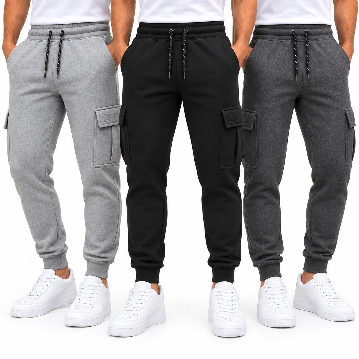 Men's Sweatpants 3 Pack, Fleece Cargo Joggers with Pockets