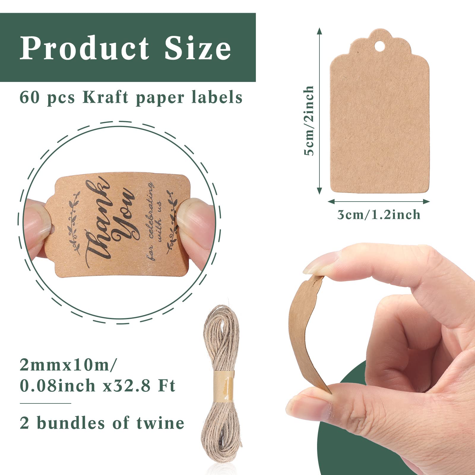 Mimorou Lot de 100 boîtes à friandises en papier kraft avec ficelles et étiquettes pour cadeau d'anniversaire, mariage, fête prénuptiale, 15,7 x 8,9 x 8,9 cm (marron)