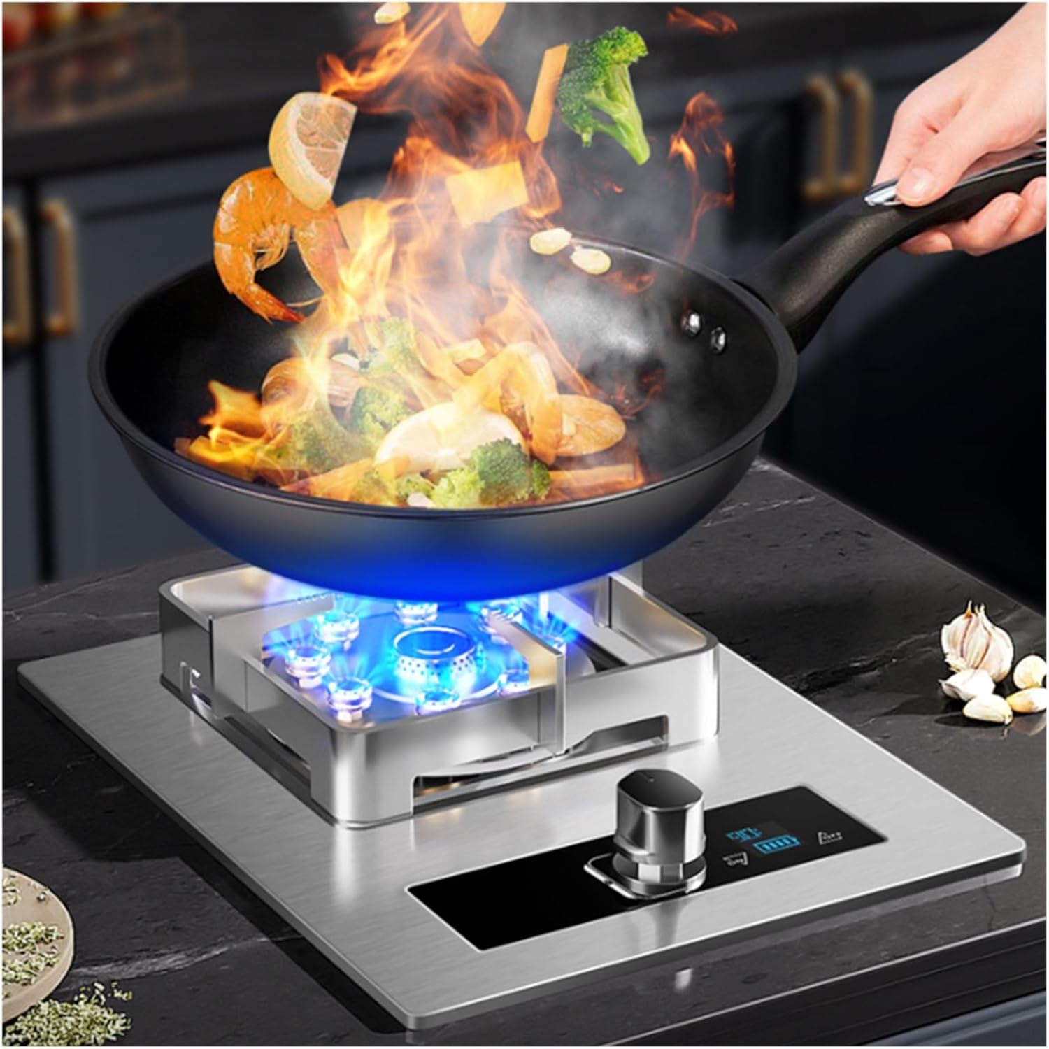 Estufa de 1 Quemador a Gas, Panel de Vidrio Templado, Temporizador 180 Min